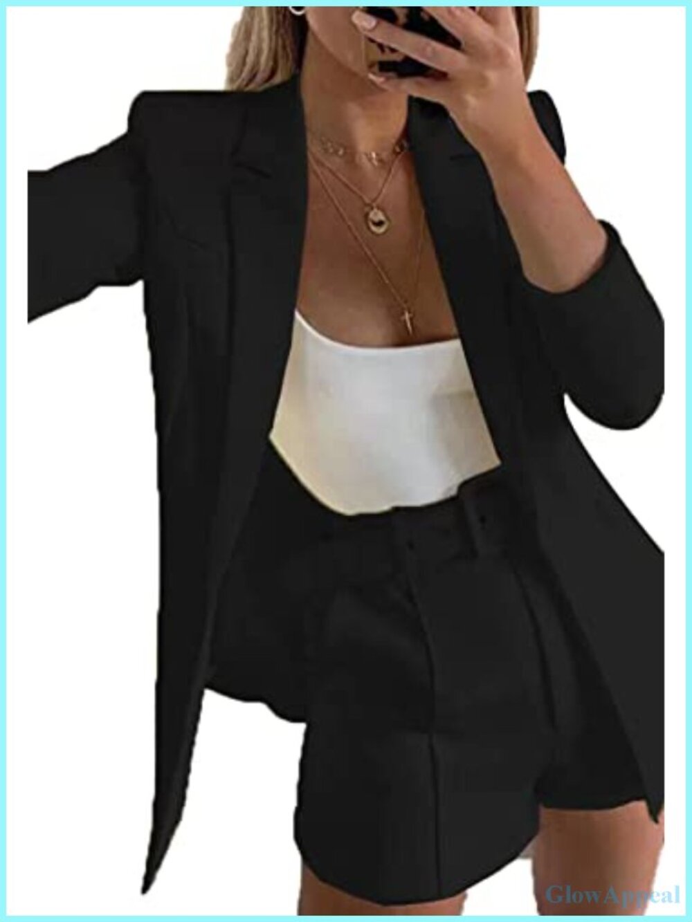 Women's 2 Piece Blazer Shorts Set Business Suit Long Sleeve
